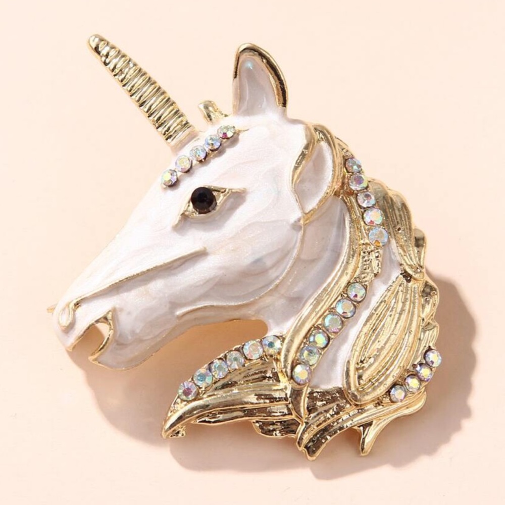 Beautiful Unicorn Rhinestone Gold Fancy Brooch